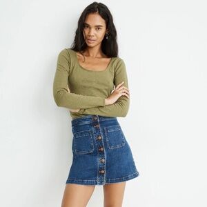 Madewell Stretch Denim A-Line Mini Skirt  Patch Pocket Edition